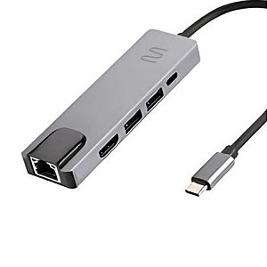HUB Dock USB-C 5x1 com HDMI 4K, RJ45 Ethernet, USB 3.0 pd