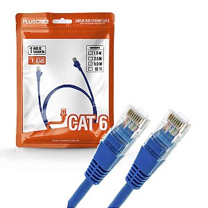 Cabo De Rede Patch Cord Plus Cable Cat6 5m Azul Gigabit 10gb