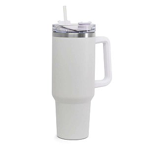 Copo Garrafa Termica Inox Grande 1,2L Premium Canudo Branco