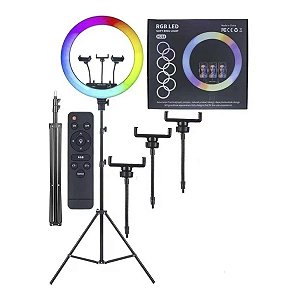 Ring Light Led Anel Iluminador 18'' 45cm Rgb Branco Tripé 2m