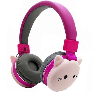 Fone De Ouvido Animais Infantil Crianca Bluetooth Gato Rosa