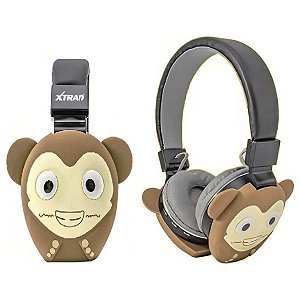Fone De Ouvido Animais Infantil Crianca Bluetooth Fm Macaco