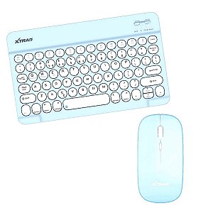Teclado Mouse Bluetooth Slim Compatível Samsung Tablet Azul