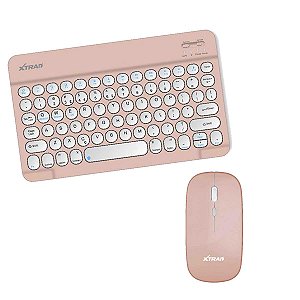Teclado Mouse Bluetooth Slim Compatível Samsung Tablet Rosa