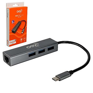 Hub Tipo C Com 3 Usb 3.0 Para Macbook Rj45 Rede Internet Oex