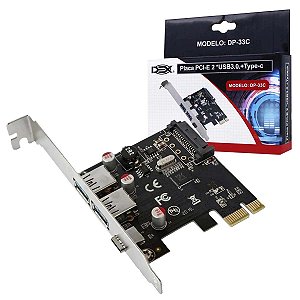 Placa PciE x1 2 Portas Usb 3.0 1 Porta Usb C 3.1 Low Profile