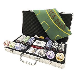 Maleta Kit Jogo Poker 300 Fichas Oficiais Baralho Dados