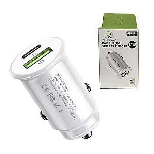 Carregador Veicular Turbo Usb C e Usb 60w PD X-cell Branco