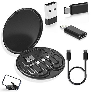 Kit Multi Adptador Cabo Usb C Otg Usb Para Lightning Preto