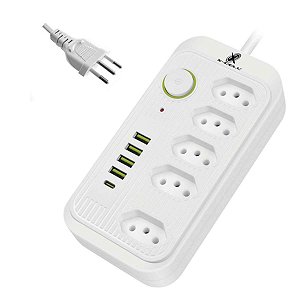 Filtro De Linha 5 Tomadas 4 Usb / Usb C Bivolt Cabo 2 Metros