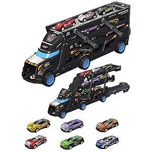 Caminhão Cegonha Preto Carrinhos Fricção Coleção 8 Carrinhos