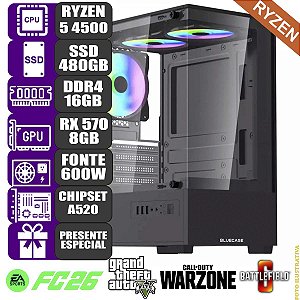 Computador Pc Gamer Mdi Ryzen 5 4500 16GB Rx570 8GB 480GB