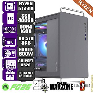 Computador Pc Gamer Mdi Ryzen 5 5500 16GB Rx570 8GB 480GB