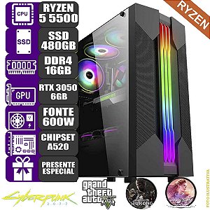 Computador Pc Gamer Mdi Ryzen 5 5500 16GB Rtx3050 6GB 480GB