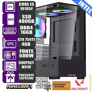Computador Pc Gamer Mdi Intel Core i3 10105f 16GB 750TI 480G
