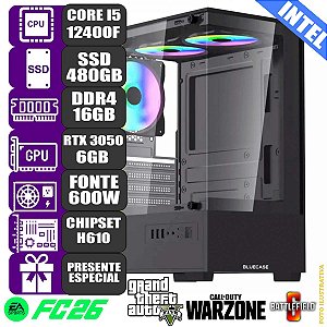 Computador Pc Gamer Mdi Intel Core i5 12400F RTX 3050 6G 16G