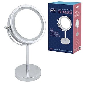 Espelho De Mesa Dupla Face Com Aumento Iluminação 8484 Mor