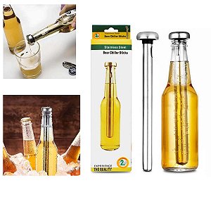 Kit 2 Bastao Resfriador Gel Inox Gelar Cerveja Long Neck