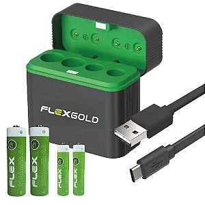 Carregador De Pilhas Usb C C/ Indicador + Pilhas 2AA e 2AAA