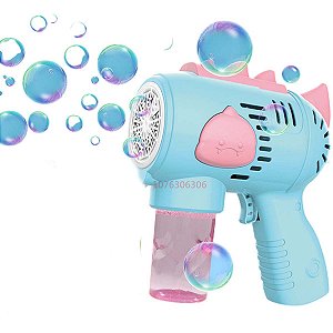 Pistola Bolhas Sabão Automática Giratória Dinossauro Azul