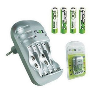 Carregador De Pilhas AAA AA E 9V Flex Com 4 AAA Led Bivolt
