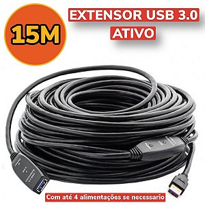 Cabo Extensor Usb 3.0 Amplificado Macho X Femea 15 Metros