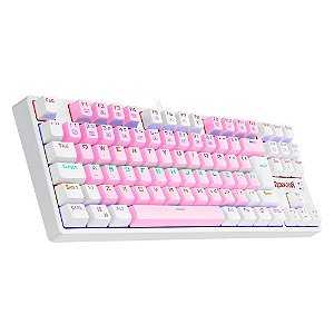 Teclado Gamer Redragon Daksa Branco E Rosa Switch Azul TKL