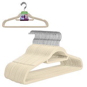 Kit 10 Cabides Revestido Em Veludo Leve Antideslizante Bege