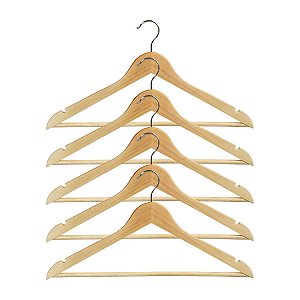 Kit 5 Unidades Cabide De Madeira Gancho 360º Adulto Verniz