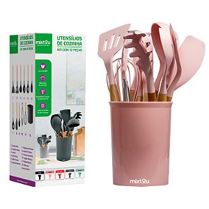 Kit 12 Espátulas Concha Pegador Silicone Cozinha Rosa