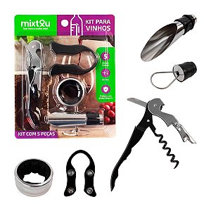 Kit Acessórios Vinho Abridor Saca Rolha 5 Peças Inoxidável