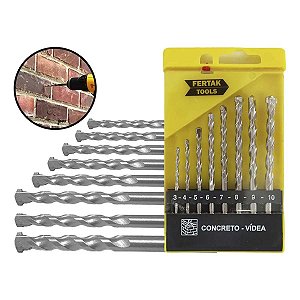 Kit 8 Brocas Concreto Jogo 8 Peças 3/4/5/6/7/8/9/10mm Fertak