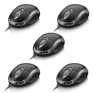 5 Mouse USB Óptico Knup 1200 DPI Preto 3 Botões Cabo 1,5m
