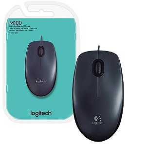 Mouse Com Fio USB Logitech Confortable M100, 1000 DPI, Preto