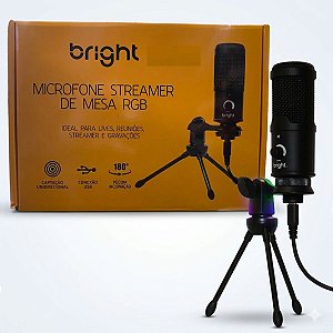 Microfone De Mesa Streamer Rgb Bright Conexão Usb Preto
