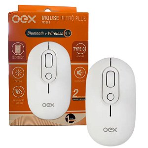 Mouse Óptico Sem Fio Recarregável Oex Ms606 Retro Branco
