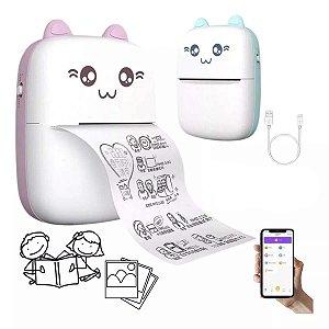 Mini Impressora Térmica Portátil Gatinho Bluetooth Cor Rosa