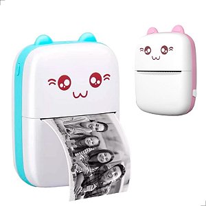 Mini Impressora Térmica Portátil Gatinho Bluetooth Azul