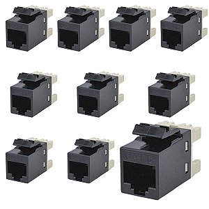 Kit 10 Keystone Seclan Rj45 Femea IDC Cat6 Fluke Rohs Preto