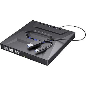 Leitor Gravador Cd Dvd Externo Usb 3.0 Usb C Leitor Cartão