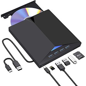Leitor Gravador Cd Dvd Externo Usb 3.0 Usb C Com Hub Usb