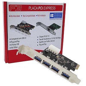 Placa De Expansão Externa Pci-e 4 Portas Usb 3.0 5Gb/s