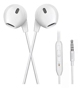Fone De Ouvido Shinka Fom2 Com Fio E Microfone P3 Branco