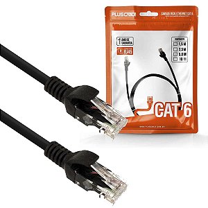 Cabo de Rede Patch Cord Cat 6 10m Preto Gigabit Plus Cable