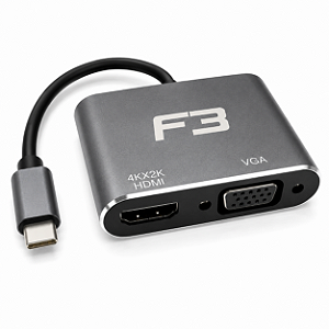 Cabo Adaptador 2 Em 1 Usb C 3.1 Type-C Para Hdmi 4K e Vga