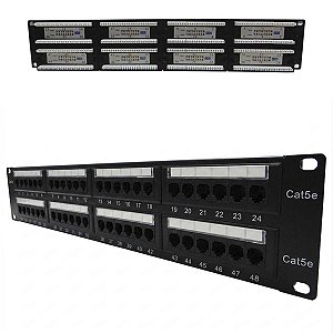 Patch Panel Cat.5E 19" 2u 48 Portas Carregado Keystone Secon