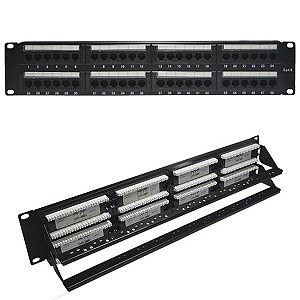 Patch Panel Cat.6 19" 2u Painel 48 Portas Gigabit Com Guia