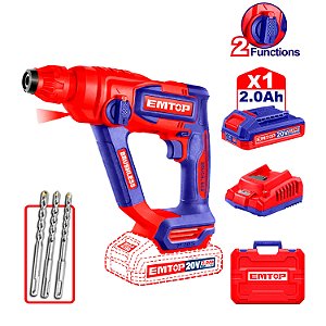 Martelete Rotativo Sem Fio 20v 850Rpm 5100Bpm + Maleta Emtop