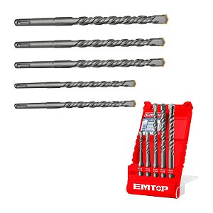 Kit De Brocas Sds Plus Com 5 Peças 6mm 8mm 10mm 12mm Emtop