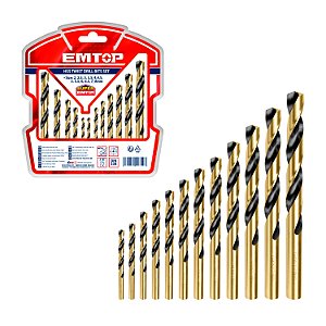 Kit Jogo De Brocas Aço Hss Para Metal 12 Peças Estojo Emtop
